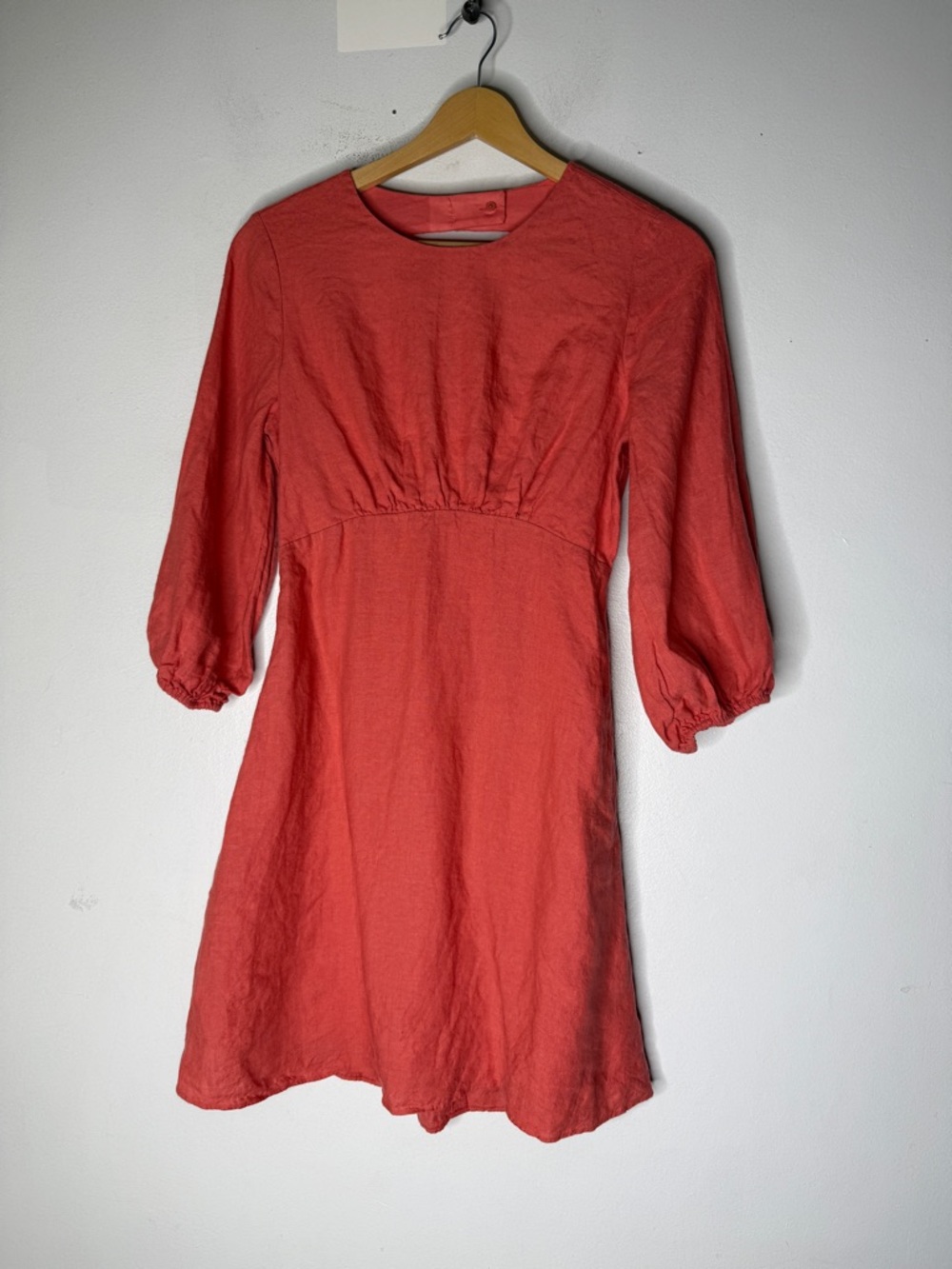 BANANA REPUBLIC dress lisa 2 open back linen short coral casual puff sleeve 0